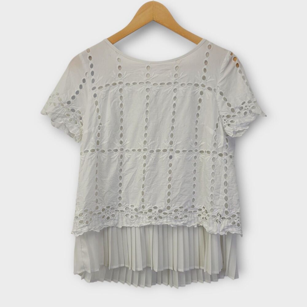 Adiva Top Size Small White Eyelet Pleated Layered Loose Flowy Boho Cottage